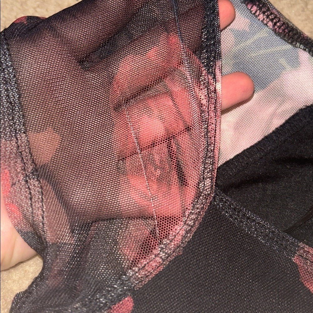 Whimsigoth Twik Black and Pink romantic Floral Mesh sleeves Tie Up Crop Top - Picture 2 of 8